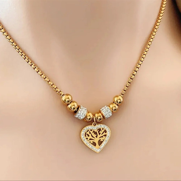 Casual Vintage Style Tree Heart Shape Titanium Steel Zircon 18K Gold Plated - Picture 1 of 7